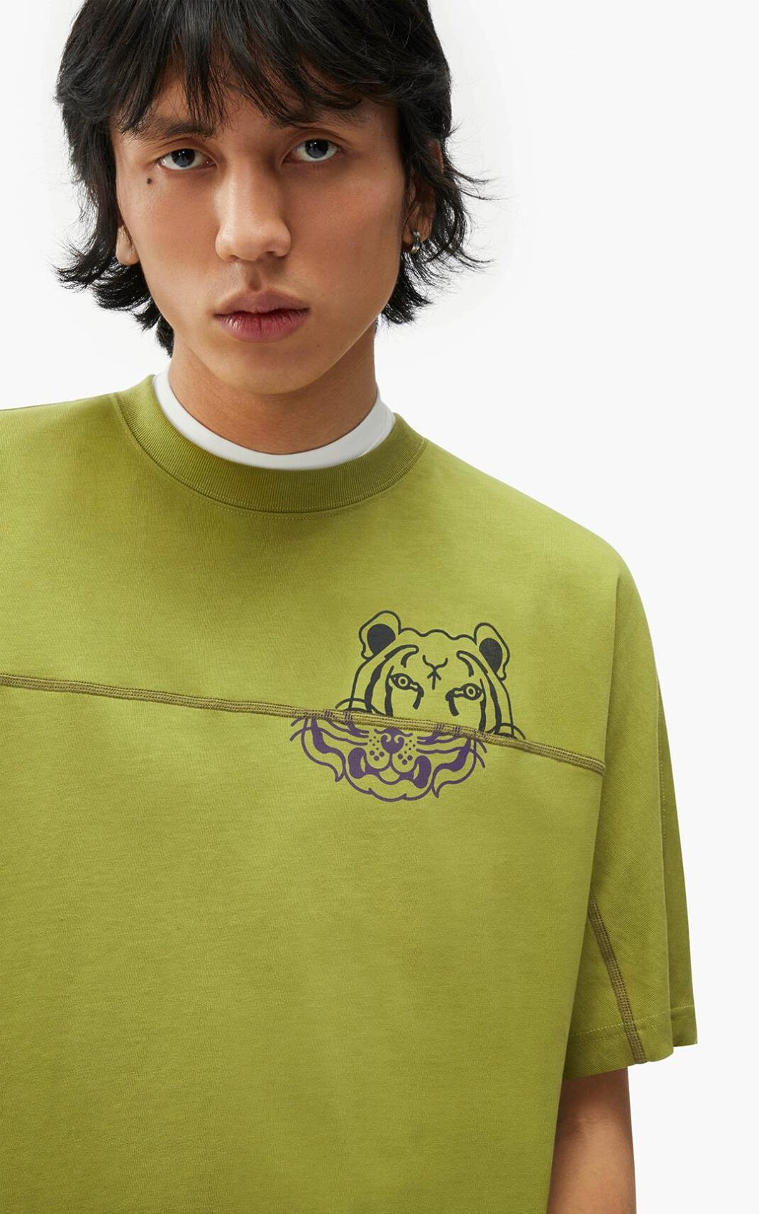 T Shirt Kenzo Homme K Tiger oversized Vert Olive OZMKV-9253